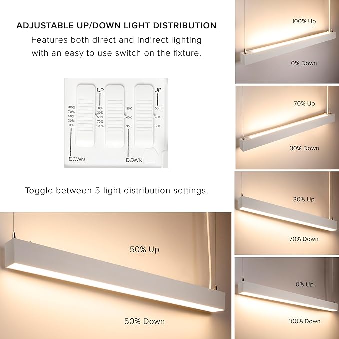Maxxima 4 ft. LED Linear Light, Up and Down Adjustable Light Output, 3 CCT 3500K/4000K/5000K, Commercial and Residential 36W Suspension Pendant, Ideal for Office, Home, Shop, Garage, School