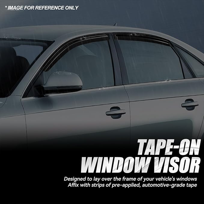 Auto Dynasty 4Pcs Carbon Fiber Pattern Window Visors Compatible with 2002-2008 Audi A4 S4 RS4, Tape-On Front & Rear Window Deflectors Rain Guards Sun Air Side Vent Shade, Exc Convertible, Glossy Black