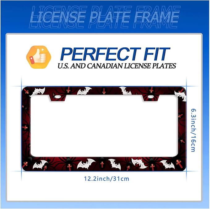 Bats License Plate Frame Spiders Web License Plate Holder Gothic Funny Car Accessories Decoration 12.3" x 6.3" for Men Women