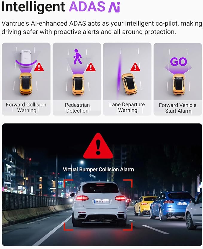 Vantrue S1 Pro 2.7K Front Mini Dash Cam, 2.5K@60FPS, STARVIS 2, ADAS, Voice Control, PlatePix™ Night Vision, WiFi, GPS, 158°Wide Angle, 24/7 Parking Mode, Support 1TB Card Max