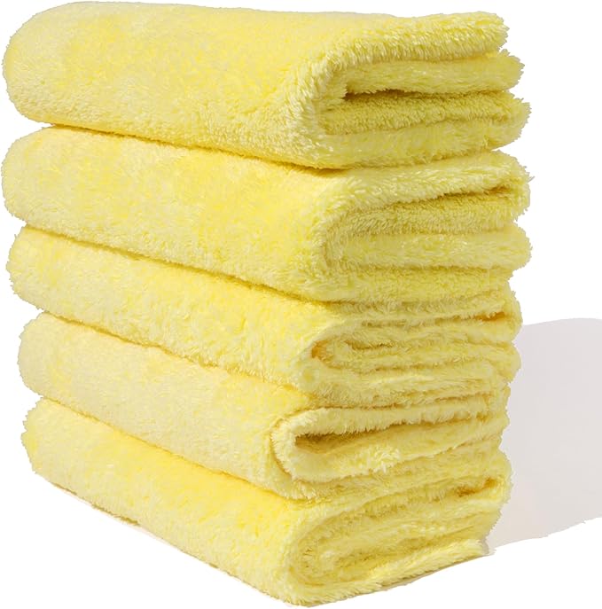 Microfiber Cleaning Cloth - The Yellow Rags, Streak-Free Cleaning Towels for Car Wash and Housekeeping, Ultra-Absorbent with Cut Edges to Avoid Scratches (Pack of 5, 16"x16")