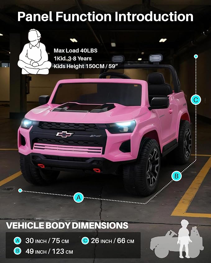 Joywhale 24V Ride on Truck 4WD Kids Electric Vehicle Licensed Chevorlet Ride on car with 7AH Big Battery, 320W Powerful Motors, 2 Seats, Music, 4 Wheel Suspension, 2 Speeds, LED Lights, Rose Red