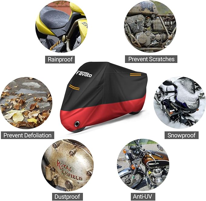 Favoto Motorcycle Cover Waterproof Outdoor - 96.5 inches Length All Season Universal Weather Rain Sun Protection Night Reflector with Lock-Holes Storage Bag Motorbike Vehicle Cover