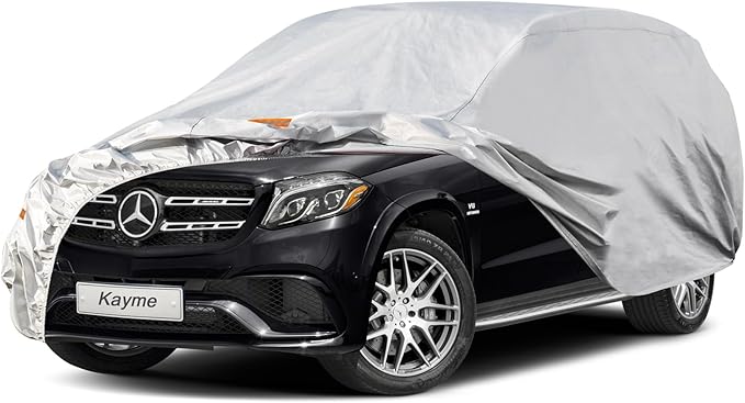 Kayme 6 Layers SUV Car Cover Waterproof All Weather for Automobiles, Outdoor Large SUV Cover Rain Sun UV Protection, Universal Fit for BMW X7, Buick Enclave, Lexus LX570, Mercedes GLS (201-206 inch)