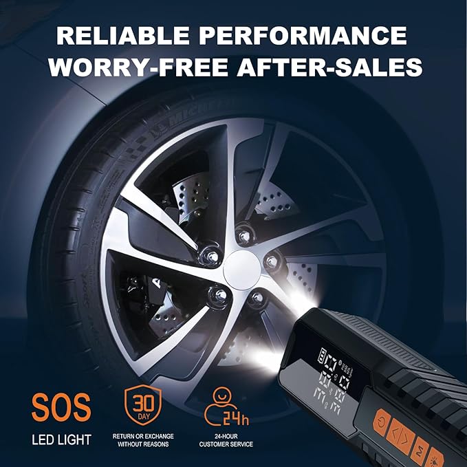 Tire Inflator Portable Air Compressor, Air Pump for Car Tires, Bike Pump, Portable Tire Inflator for Car, Motorcycle, Bicycle, Balls - 150PSI, 6000mAh Battery, LED Light Auto Shut-Off Function