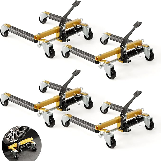 3000LBS Car Wheel Dolly Jack Set of 2, Hydraulic Tire Jack with Foot Pedal, 12'' Wheel Vehicle Positioning Skates for Auto Repair, Tire Moving, Garage, Car Trailer & Vehicle Lift
