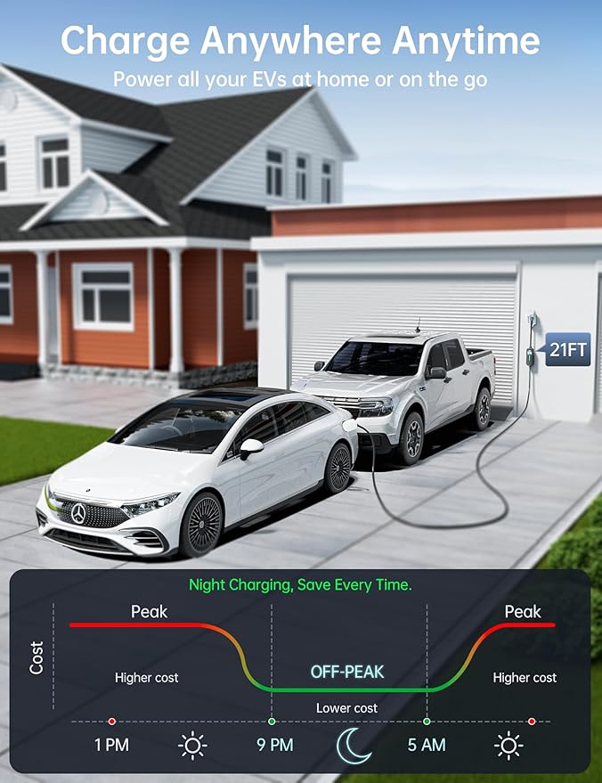 Raylix 16A Level 1&2 EV Charger, 110V-240V Electric Car Charger with 21ft Cable [Adjustable Current & Delay Charging] Portable EV Chargers for All SAE J1772, Nema 6-20 & Nema 5-15 Plug, Accessories