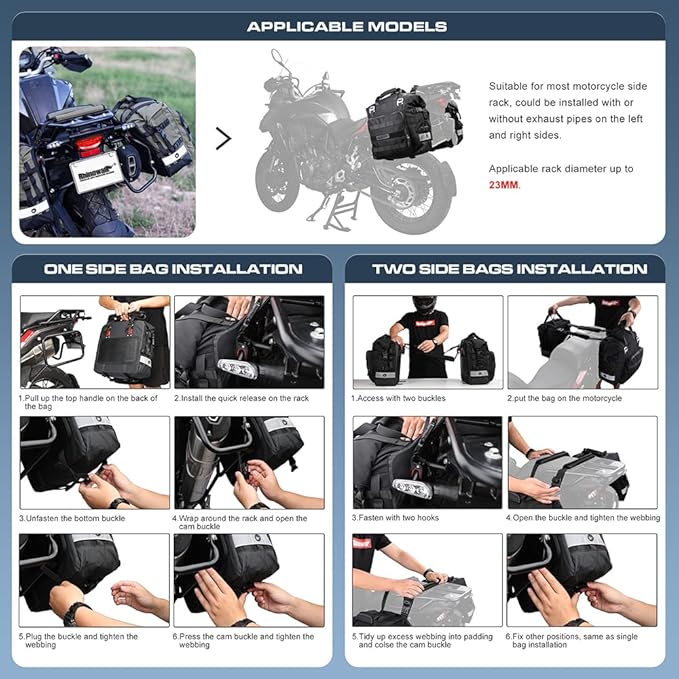 Rhinowalk Motorcycle Saddle Bag Waterproof Motor Pannier Bag Luggage Pack Quick Release Motorbike Side Bag 20L (Black)