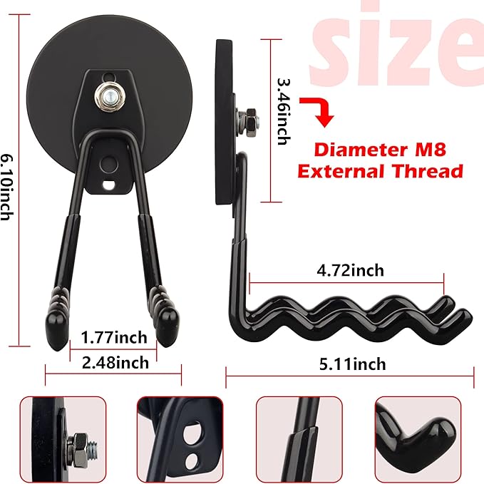 ULIBERMAGNET Magnetic Hooks - Heavy Duty Power Tool Organizer with Large Magnets, 2 Pack for Drill & Garden Tool (Black)
