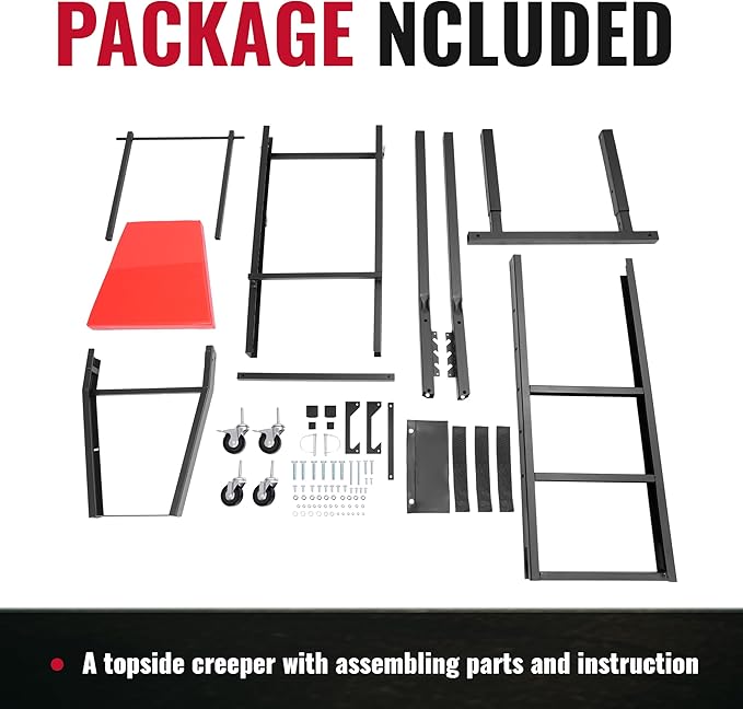 HECASA Top Automotive Creeper Easily Access Repair Engines, 50"-67" Adjustable and Foldable with 4 Swivel Caster Wheels 400LBS Weight Capacity Black Powder Coated Steel