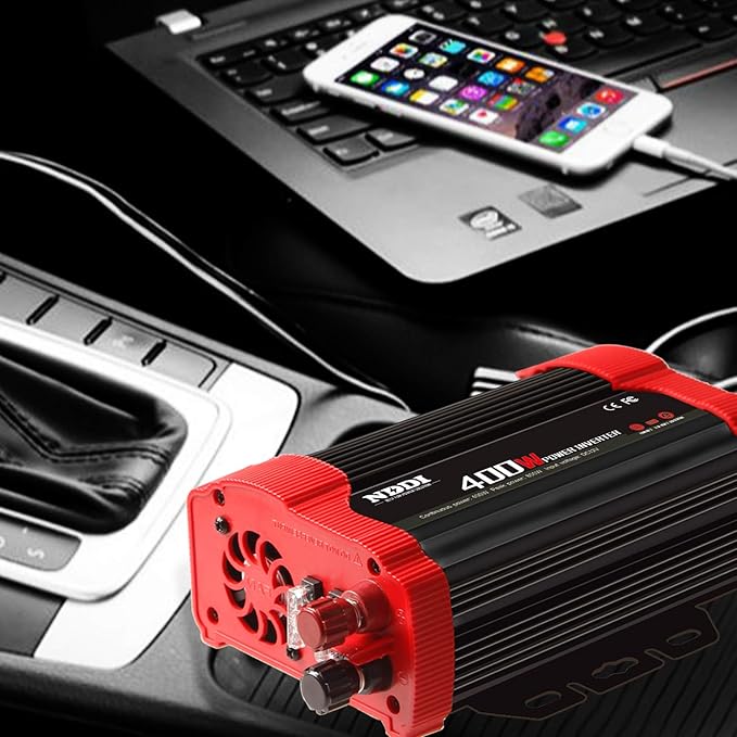 400W Car Power Inverter, DC 12V to 110V AC Converter with 2 Charger Outlets and Dual 3.1A USB Ports Cigarette Lighter Socket Adapter(Black)