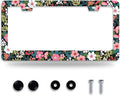 Folk Art Flowers License Plate Frame Beautiful Floral License Plate Holder Funny Personalise Car Stainless Stee Decorative Parts for Standard Us Canada Vehicles 12x6 Inch for Women Men