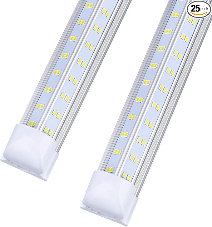 25 Pack,LED Shop Light, 4FT LED Light Fixtures, 60W 6500LM 6000K Cool White, V-Shaped T8 LED Tube Lights, High Output, Clear Cover, 4 Foot LED Shop Lights for Garage