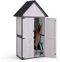 GUTINNEEN Sheds Outdoor Storage Wooden Garden Tool Shed with Metal Frame Sloped Roof and Adjustable 3 Tiers Shelves Outdoor Storage Cabinet for Backyard Garden Patio Lawn 67.1"(Off White)