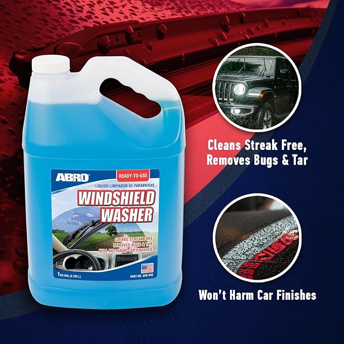 ABRO Windshield Washer Fluid Ready to Use Formula - 1 Gallon, Pre-Mixed, Streak-Free Cleanliness, 2-In-1 Removes Bugs & Tar