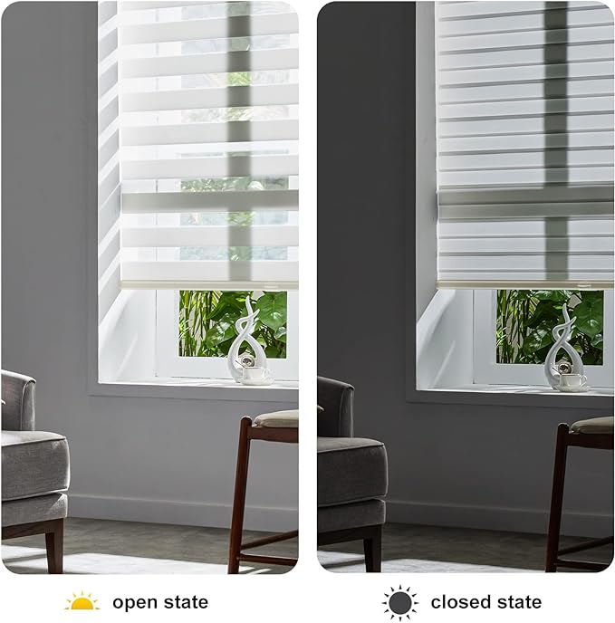 Persilux Cordless Zebra Blinds for Indoor Windows, Free-Stop Zebra Blinds Cordless, Light Filtering Sheer Shades Dual Layer for Day and Night, Zebra Roller Shades for Home (36.5" W X 47" H, White)