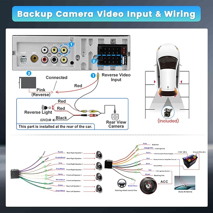 6.9 Inch Single Din Car Stereo with Wireless Carplay Android Auto, HD Touchscreen Radio Receiver with Bluetooth5.0 Audio FM/RDS EQ SWC Mirror Link USB/Type-C Port Backup Camera