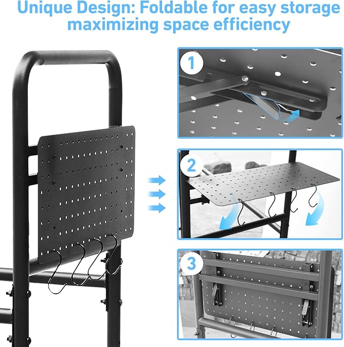 Rolling Tire Rack for Garage, Adjustable Metal Tire Rack with Foldable Heavy-Duty Hole Board, 4 Self-Locking Swivel Casters, 59” Height, 660 Pound Capacity