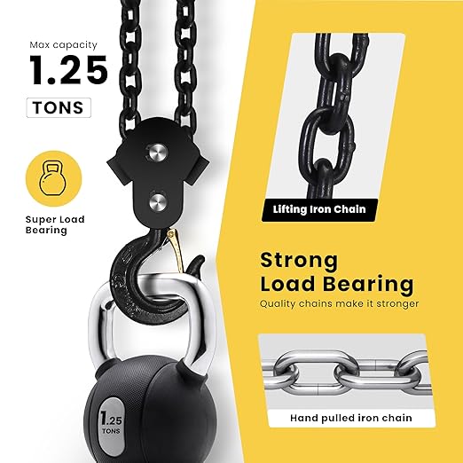 SPECSTAR Hand Chain Hoist 1 Ton 2200 Lbs Capacity 10 Feet with 2 Heavy Duty Hooks, Manual Chain Fall for Warehouse Building Automotive Machinery Red