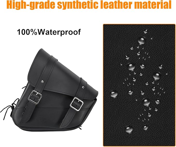 GARGOYLE BELLS Motorcycle Saddle Bags Solo Swing Arm Bag For Sportster Softail PVC Waterproof Motorcycle Luggage Bags for Motorcycle or Bike (Left Side, Black PVC)