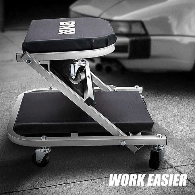 ‎DNA MOTORING TOOLS-00185 36 Inches 2 IN 1 Rolling Folding Car Creeper/Seat, 6 Pcs 2" Casters, 150kg Weight Capacity, Gray