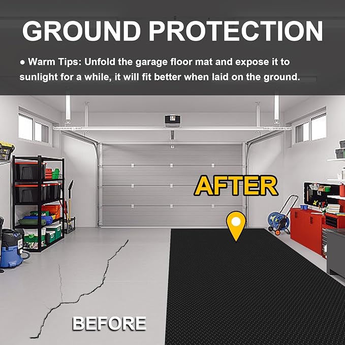 Garage Floor Mat 2.8mm Thickness PVC Garage Flooring Roll Diamond Plate Floor Mats for Garage, Workshop, Gym, Golf Cart Parking or Trailers (Black, 7.5 x 20 FT)