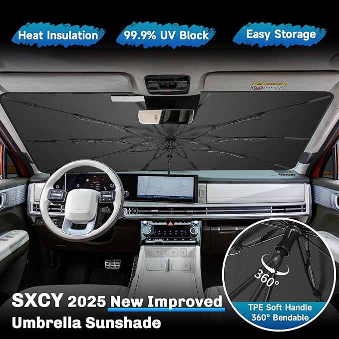 SXCY for 2024 2025 Hyundai Santa Fe Windshield Umbrella Sunshade [Easier Foldable] 2024 2025 Santa Fe Accessories Sunshade Umbrella for 2024 2025 Santa Fe Windshield Umbrella Sun Shade