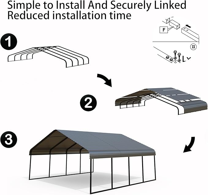 Heavy Duty Metal Carport 20x20 ft Galvanized Steel Carport Shelter for 2 Car Extra Large Canopy for Dual Vehicle, RV Boat Storage All Weather Protection Garage Party Tent (20X20FT)