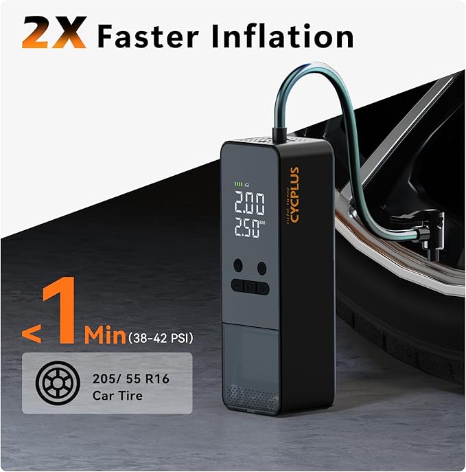 CYCPLUS Tire Inflator Portable Air Compressor - 150PSI Cordless Air Pump with Digital Tire Pressure Gauge, Auto Shut Off, DC/AC 2-in-1 for Car/Motorcycle/E-Bike/Ball