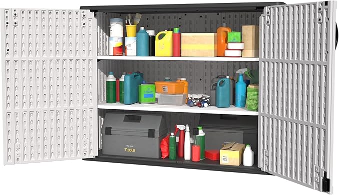 Patiowell 26 Cu.ft Plastic Outdoor Storage Shed w/o Shelf, Lockable Waterproof Horizonal Storage Cabinet Tool Box for Patio, Garden Tools, Garbage Cans, Pool Supplies, White(Not Include Shelves)