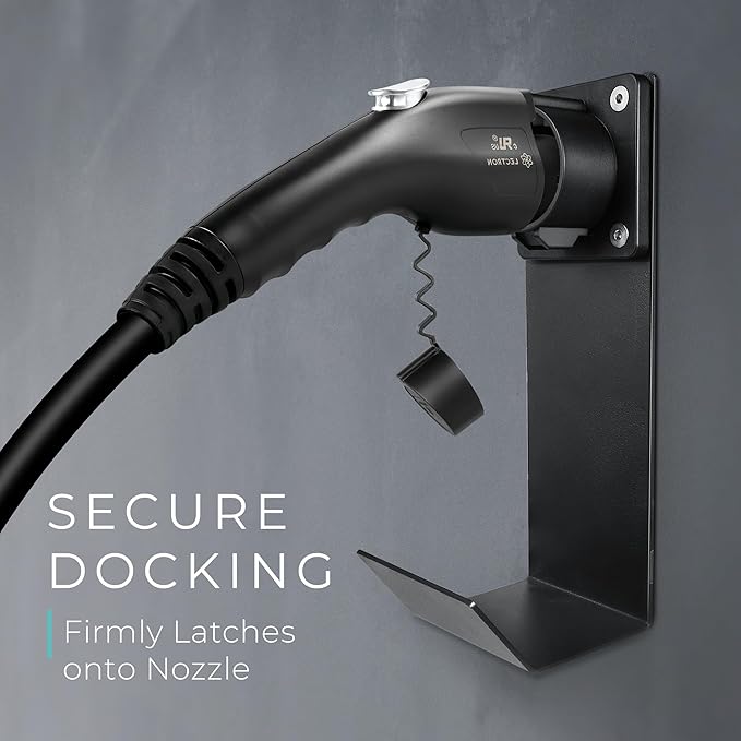 Lectron Electric Vehicle Charger Nozzle Holster Dock & J-Hook Combo for All J1772 EVs