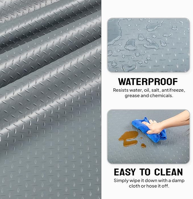TUFFIOM 5 x 10 FT Garage Floor Mat, Thickened Diamond Plate PVC Garage Mats Flooring Roll for Under Car, Garage Parking Mats for SUVs, Golf Cart, Sports Car