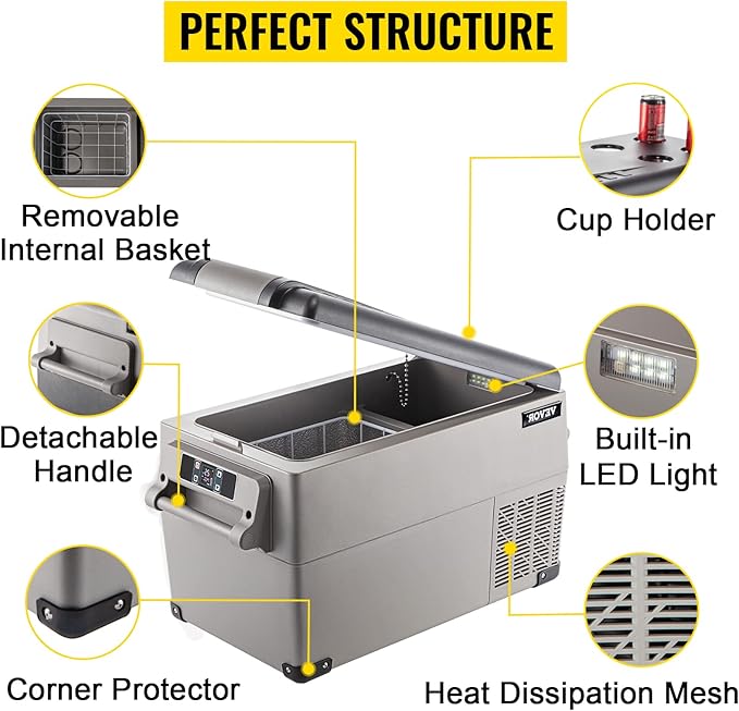 VEVOR CF35 Portable 37 Quart(35 Liter) 12 Volt App Control(-4℉~68℉), Car Refrigerator Dual Zone with 12/24v DC & 110-240v AC for Camping, Travel, Fishing, Outdoor or Home Use, Black+Gray