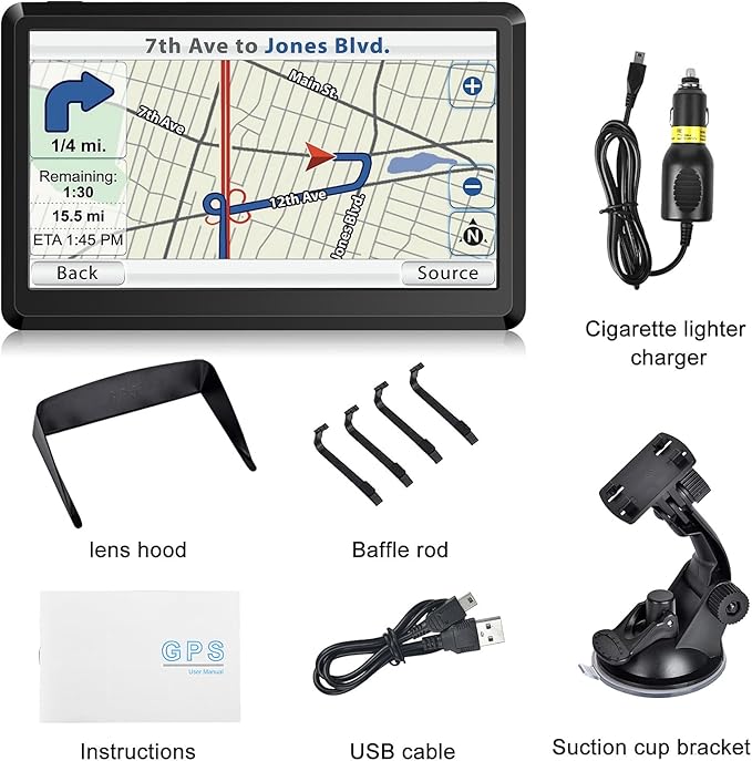 GPS Navigator for Car, Latest 2025 Map 7 inch Touch Screen Car GPS 256-16GB, Voice Turn Direction Guidance, Support Speed and Red Light Warning, Pre-Installed North America Lifetime map Free Update