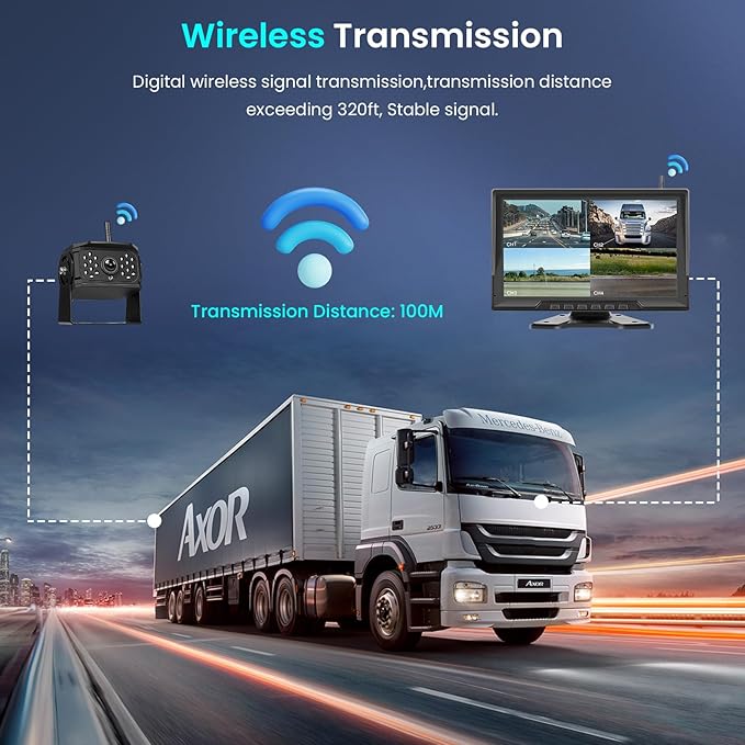 1080P Wireless Backup Camera Digital System Kit, Hodozzy 10.1 Inch HD 4 Quad Split Screen Reversing Monitor with Loop Record, Night Vision/IP68 Waterproof/Rear View Camera RV/Truck/Trailer/Bus/Camper