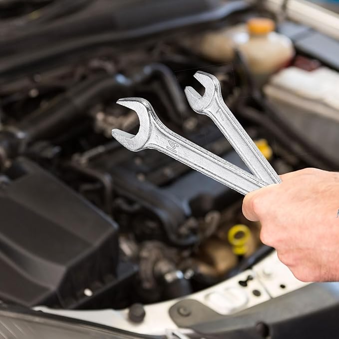 HARFINGTON 5pcs Double Open End Wrench 10mm x 14mm Metric 15 Degree Offset Angle Small Flat Head Wrench Galvanizing Open Ended Spanner for Automotive Repair Furniture Assembly