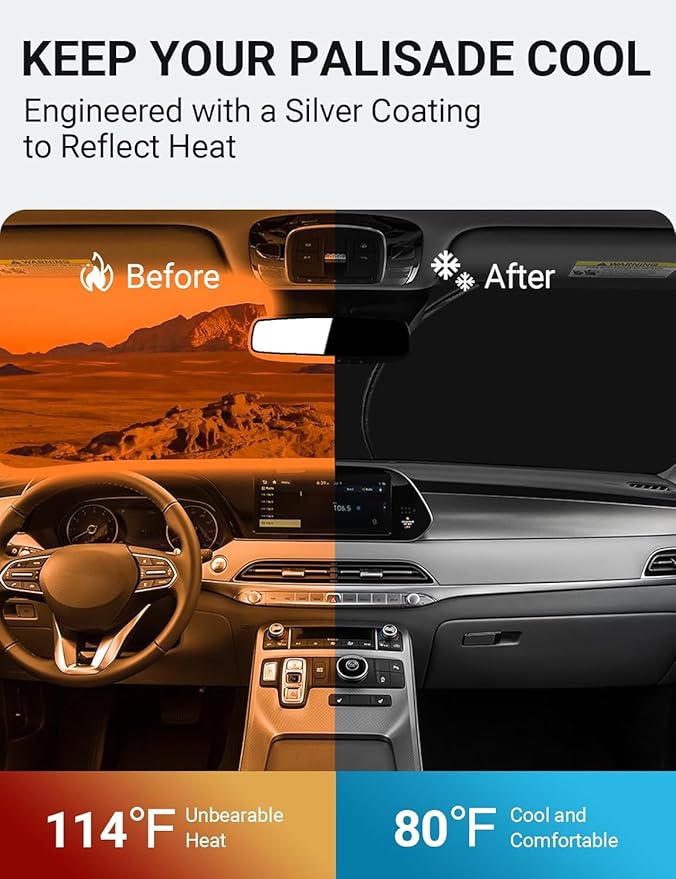 Proadsy for Hyundai Palisade 2020-2025 Windshield Sun Shade 4-Layer Foldable Front Sunshade Protector Sun Visor Blocks UV Rays Keep Car Cooler
