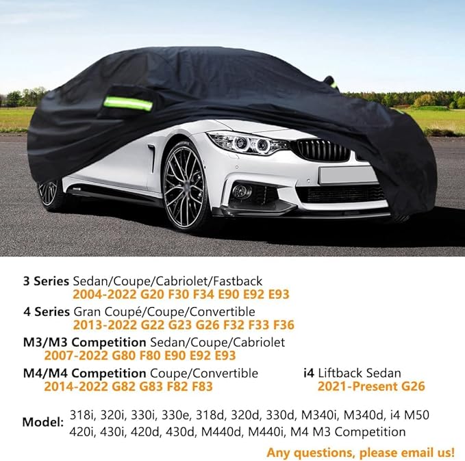 Custom Car Cover Compatible with BMW 3 Series M3 Sedan 2004-2025/4 Series M4 2013-2025, Waterproof Car Cover with Cotton Lining, All Weather Rain Snow Sun UV Cover for Outdoor Indoor