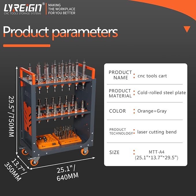 Mobile CNC Tool Storage Cart, CNC Tool Holder Utility Carts with Wheels, CNC Trolley is Suitable for Warehouses Storehouse Factory Garage