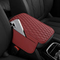 Car Center Console Cover, Upgraded Leather Armrest Seat Box Cover with 2 Storage Bags, Universal Waterproof Car Armrest Cover Cushion Comfortable Car Decor Accessories for Most Vehicles (Red)