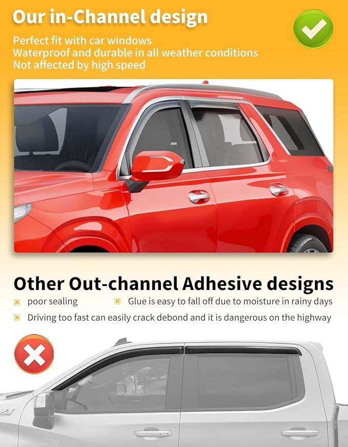 in-Channel Window Rain Guards Fit for Hyundai Palisade 2020 2021 2022 2023 2024 2025 Extra Durable Window Deflectors Window Visors Vent Shades Vent Visors Car Accessories-4 pcs Q23