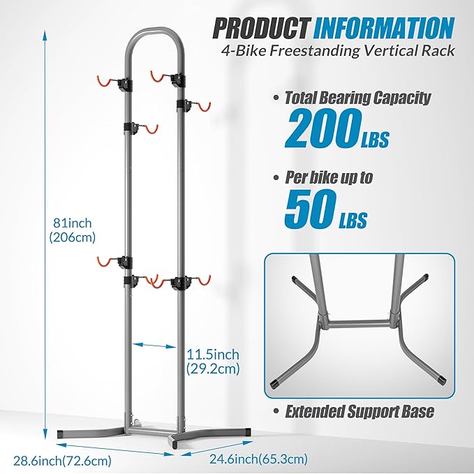 Suchtale 4 Bike Rack, Bicycle Rack, Bike Storage Rack for Garage Home, Freestanding Gravity Bike Stand, Adjustable Vertical Bicycle Holder for Indoor Outdoor, Bike Hanger Floor Parking Cycle Organizer