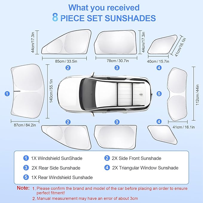 8pcs Car Window Shades for Nissan Pathfinder2022-2025 Accessories,Windshield Side Rear Full Sunshade,Sun Visor UV Blocking, Privacy Protection and Blackout for Camping Outdoor