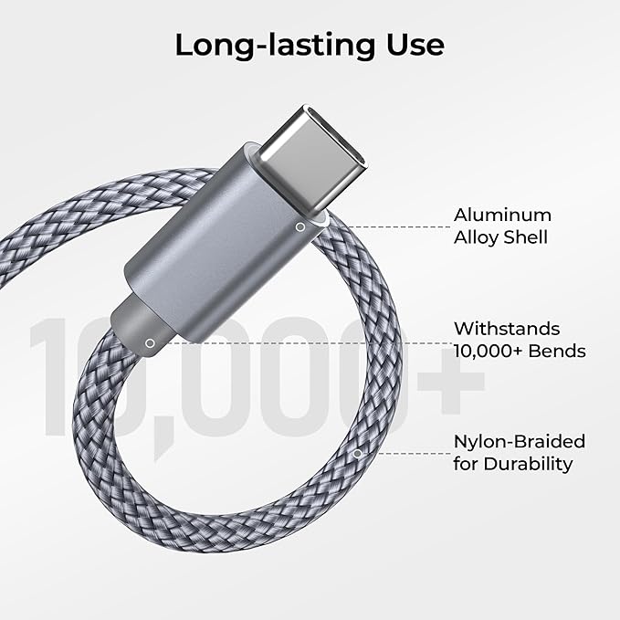 Basesailor USB Type C Charger Cable 3-Pack 3.3/6.6/10FT,Charging Power Cord for Kindle Fire HD 7 12th 2022,10 9th 2019,HD 8 10th 2020,11th 2021 Generation,Samsung Galaxy A03s A13 A53 S10,Steam Deck