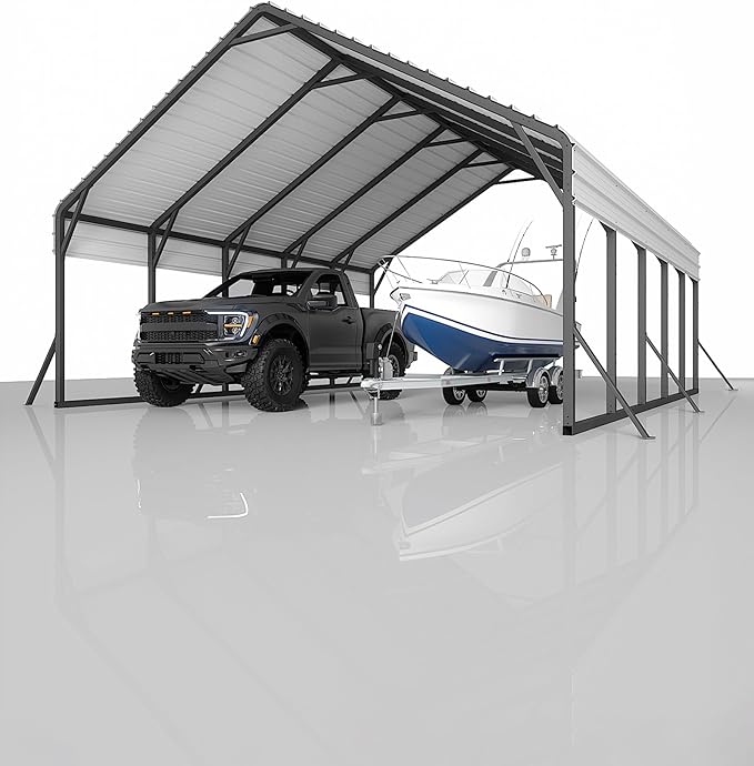 20'x25'x13' Metal Carport for 2 Cars, Heavy Duty Car Ports for Heavy Snow, Reinforced Frame, Tall Metal Car Ports for Bass Boats, Full-Sized Pickup Trucks, and Tractors, N.W. 980 Lbs