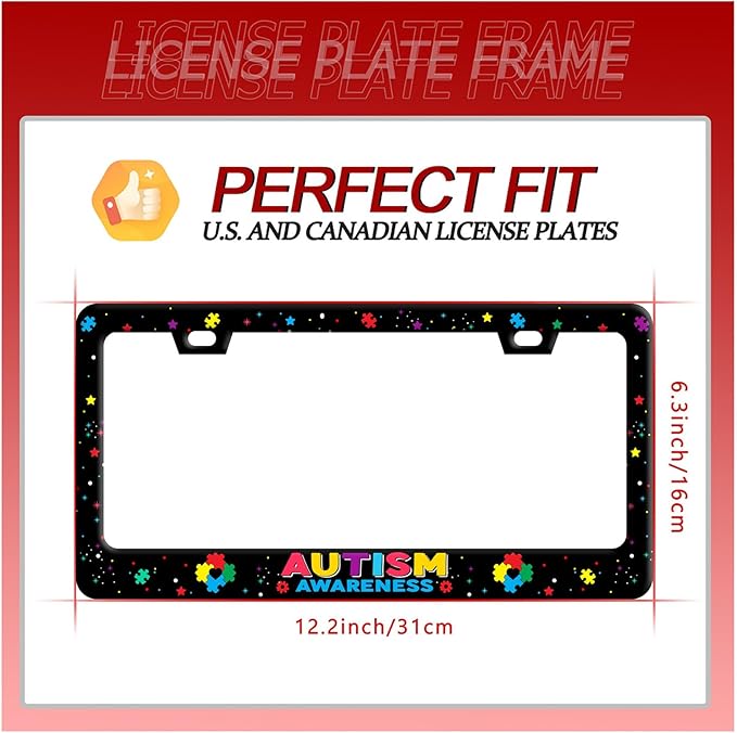 Autism Awareness License Plate Frame License Plate Stainless Steel Parts Colorful License Plate Decorative with Screws Size 12.3" x 6.3" Men Women