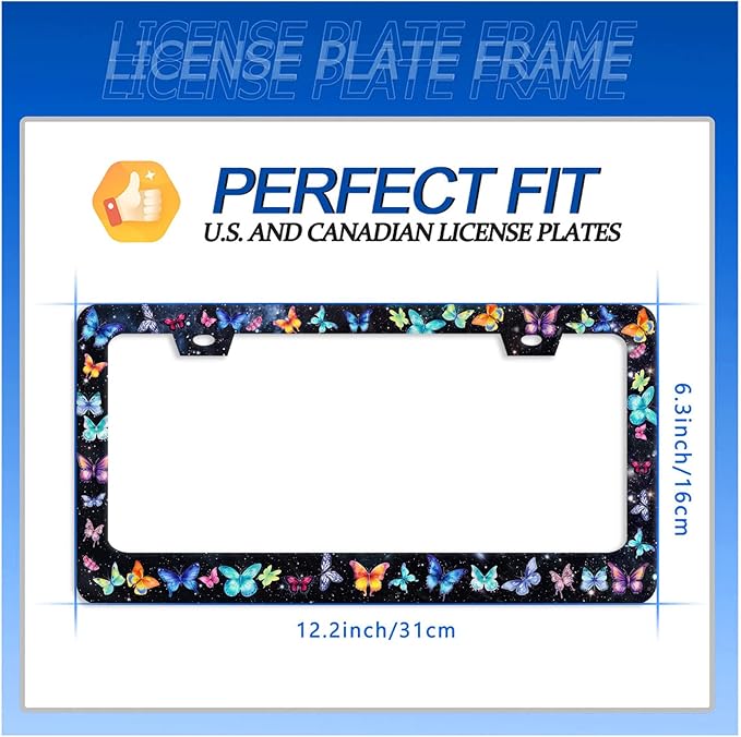 Beautiful Butterfly License Plate Frame Watercolor License Plate Stainless Steel Colorful License Plate Holder Car Accessory with Screws Car Decoration 12.3" x 6.3" Fits Standard Vehicles Size