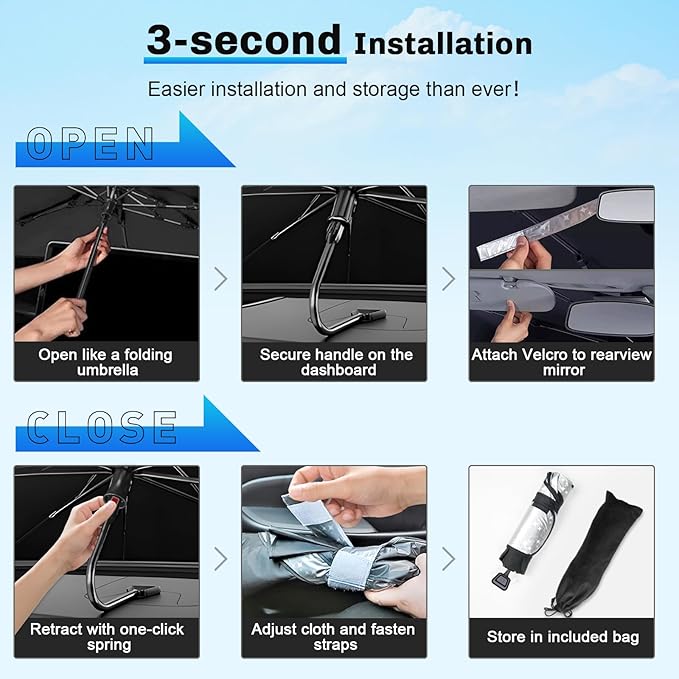 SXCY for 2025 Toyota Camry Windshield Umbrella Sunshade [Easier Foldable] for 2025 Toyota Camry Accessories 2025 Camry Sunshade Umbrella for 2025 Camry Windshield Sun Shade Umbrella Car Sun Protection