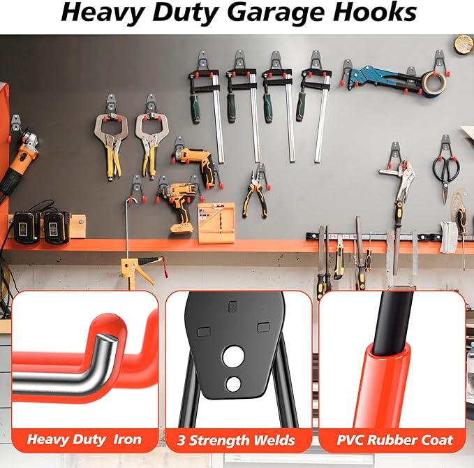 4 Pack 4.5x2.75 inch U Heavy Duty Garage Hooks,Solid Steel Wall Mount Hangers,with Anti-Slip Coating,for Hanging and Organising Ladder,Bike,Ropes,Broom,Garden,Yard and Power Tools