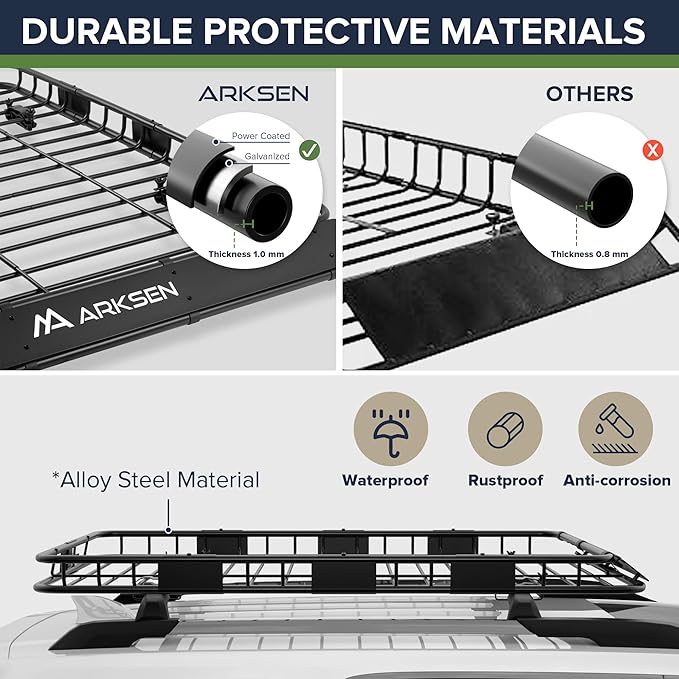 ARKSEN 64 x 39 x 4 Inch Upgrade Universal Roof Rack with Waterproof Bag - 150Lbs Capacity Heavy Duty Rooftop Cargo Carrier with Extension for Car, SUV & Pickup